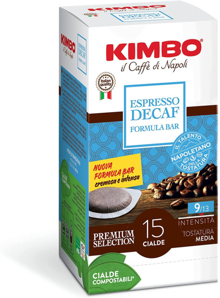 Kimbo Espresso Decaf Kaffeepads – 15 Stück – Intensität 9/13